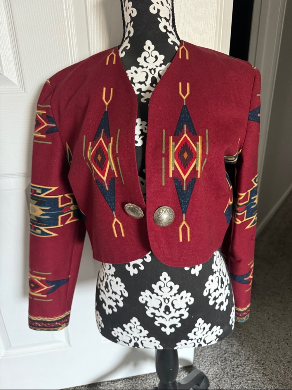 Women's Burgundy Southwestern Crop Jacket